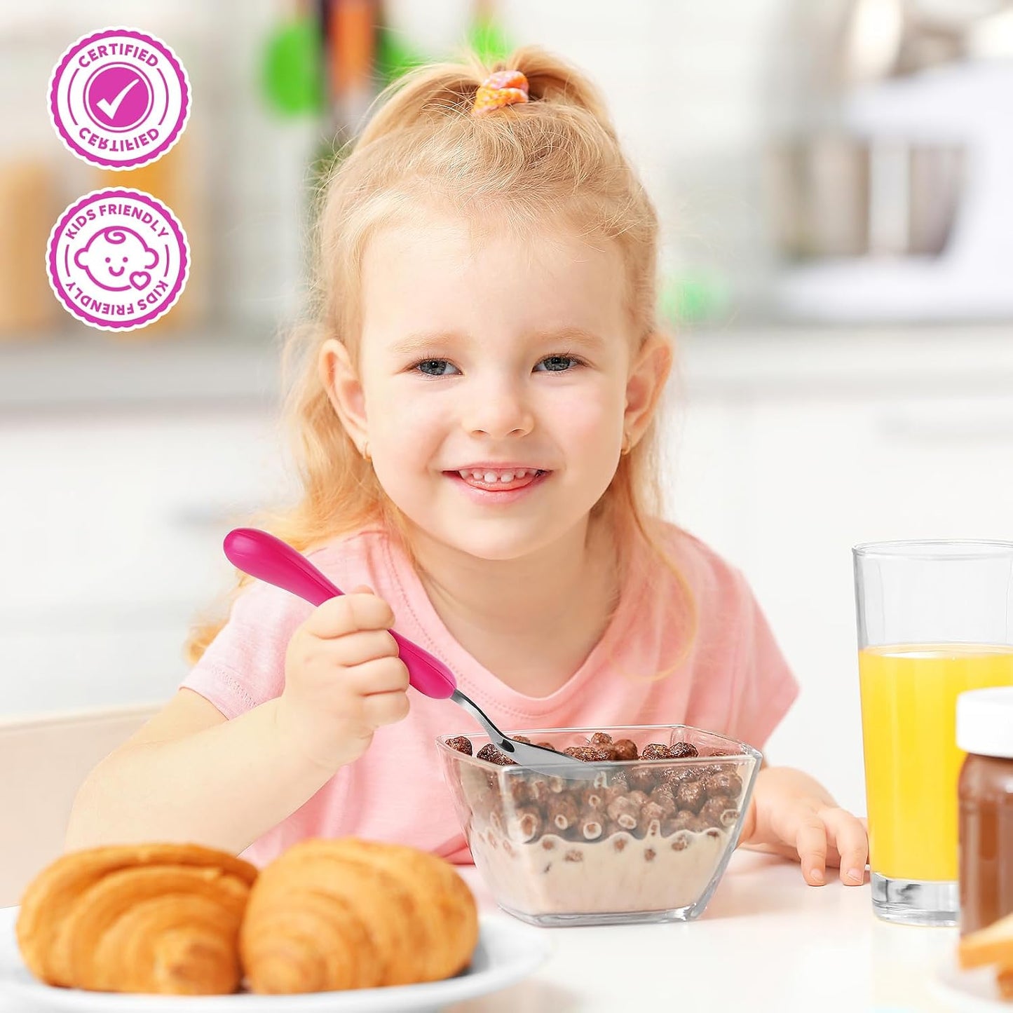 Lehoo Castle 6 Pieces Toddler Utensils, Kids Silverware for 2 3 4 Years Old, Stainless Steel Fork and Spoon Set with Plastic Handle, Safe Toddler Cutlery (Dinosaur)