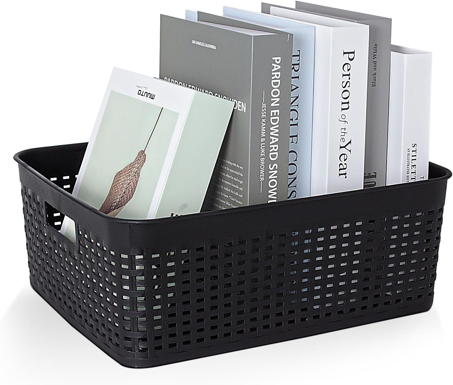 Soddeph Plastic Storage Baskets for Cabinets, Household Pantry Organization with Handle,Organizer Bins for Room,Bathrooms,Under-Sink,Kitchen (Black, L-3PACK)