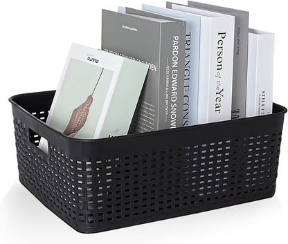 Soddeph Plastic Storage Baskets for Cabinets, Household Pantry Organization with Handle,Organizer Bins for Room,Bathrooms,Under-Sink,Kitchen (Black, L-3PACK)