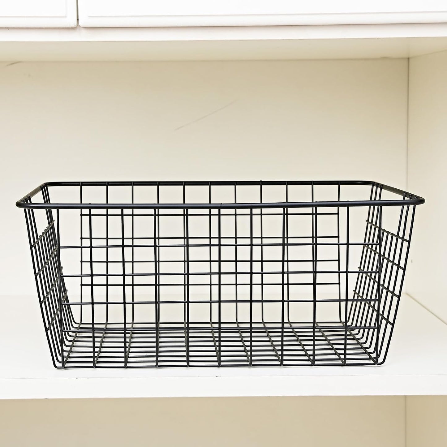 11" Upright Freezer Storage Baskets, Black Wire Storage Bins Small Bakset for Freezer, Pantry, Bathroom Organizing, Set of 2