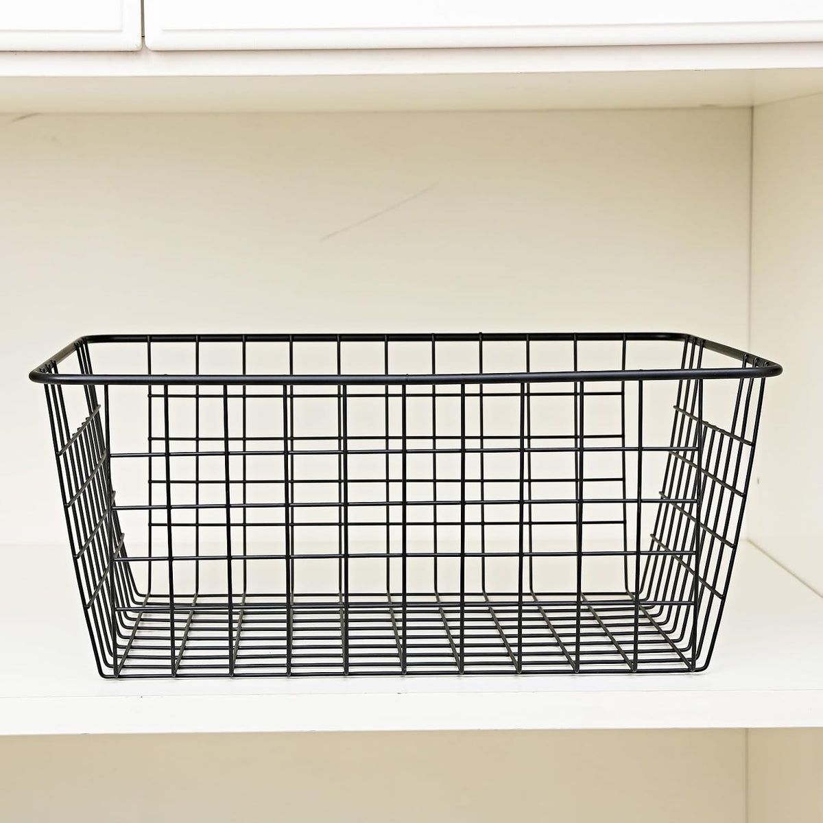 11" Upright Freezer Storage Baskets, Black Wire Storage Bins Small Bakset for Freezer, Pantry, Bathroom Organizing, Set of 2