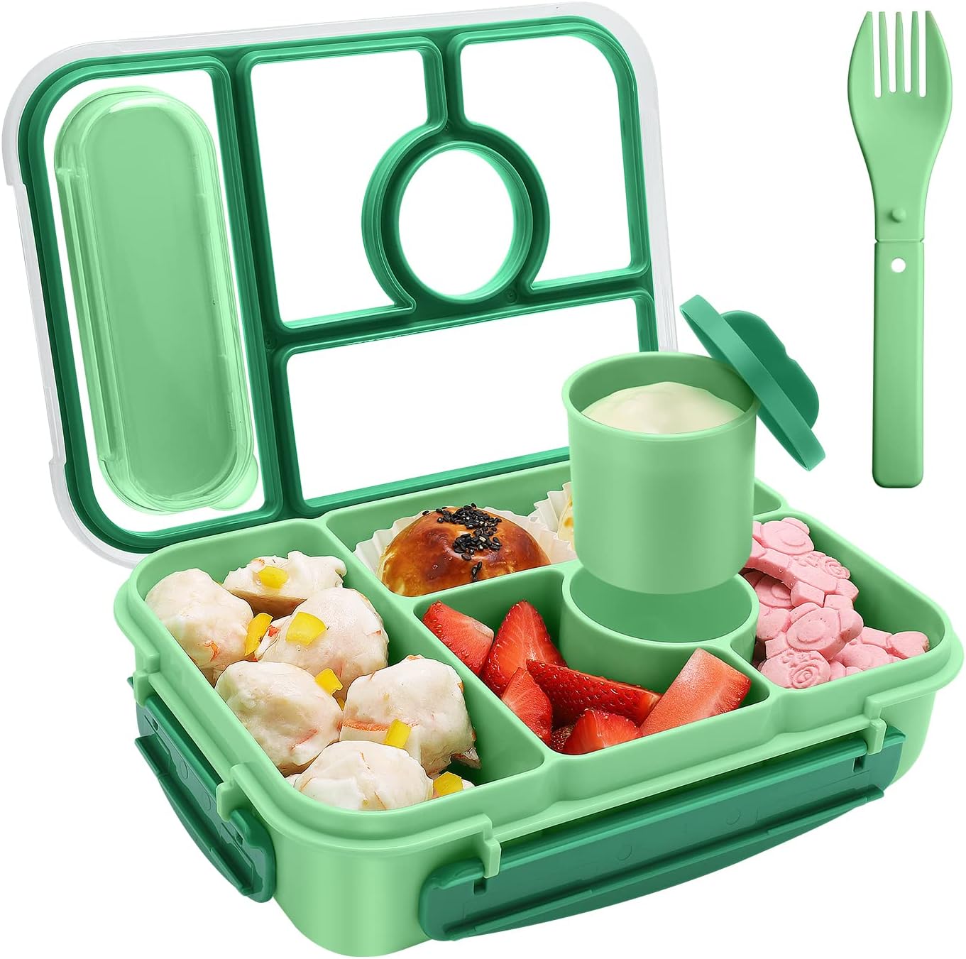 Amathley Bento Box Adult Lunch Box Kids,Lunch Containers for Adults/Kids/Toddler,5 Compartments Bento Lunch Box with Sauce Vontainers,Microwave & Dishwasher & Freezer Safe,BPA-Free (Blue)