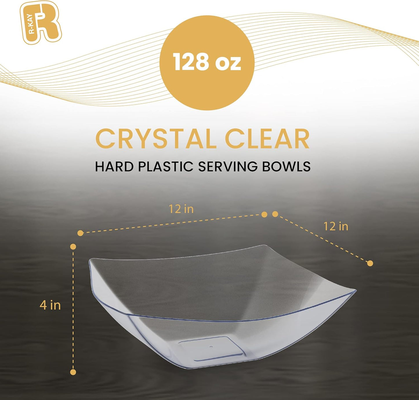 R-kay 6 Pack Square Plastic Serving Bowls - Clear Plastic bowls 16 Oz - Disposable Serving Bowls Heavy Duty For Weddings Catering And Birthday parties