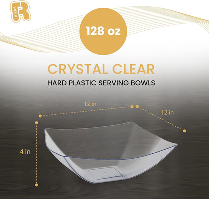 R-kay 6 Pack Square Plastic Serving Bowls - Clear Plastic bowls 16 Oz - Disposable Serving Bowls Heavy Duty For Weddings Catering And Birthday parties