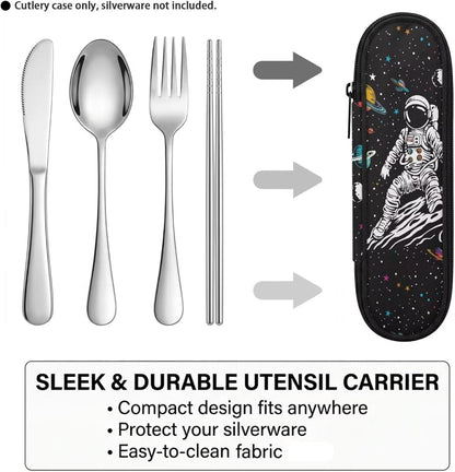Travel Cutlery Set with Case for Kids Portable Utensil Case Reusable Silverware Pouch for School Travel Lunch Capybara Flower