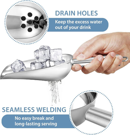 E-far Ice Scoops with Holes, 2 Pcs 6 Oz Stainless Steel Scoops for Freezer