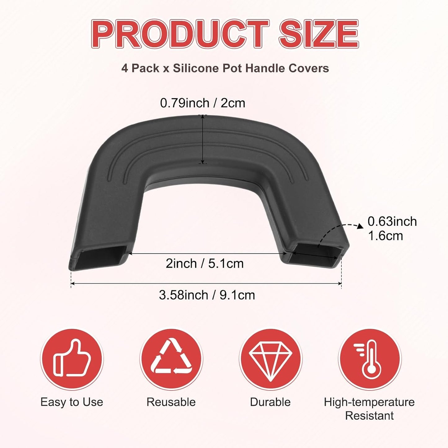 M METERXITY 4-Pack Silicone Pot Handle Covers, Heat Resistant Non-Slip Pot Holder Handle Sleeve for Skillet/Wok Cooking [9.1cm 7.9cm, Black]