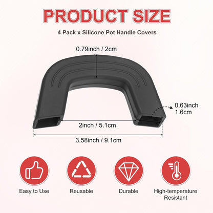 M METERXITY 4-Pack Silicone Pot Handle Covers, Heat Resistant Non-Slip Pot Holder Handle Sleeve for Skillet/Wok Cooking [9.1cm 7.9cm, Black]