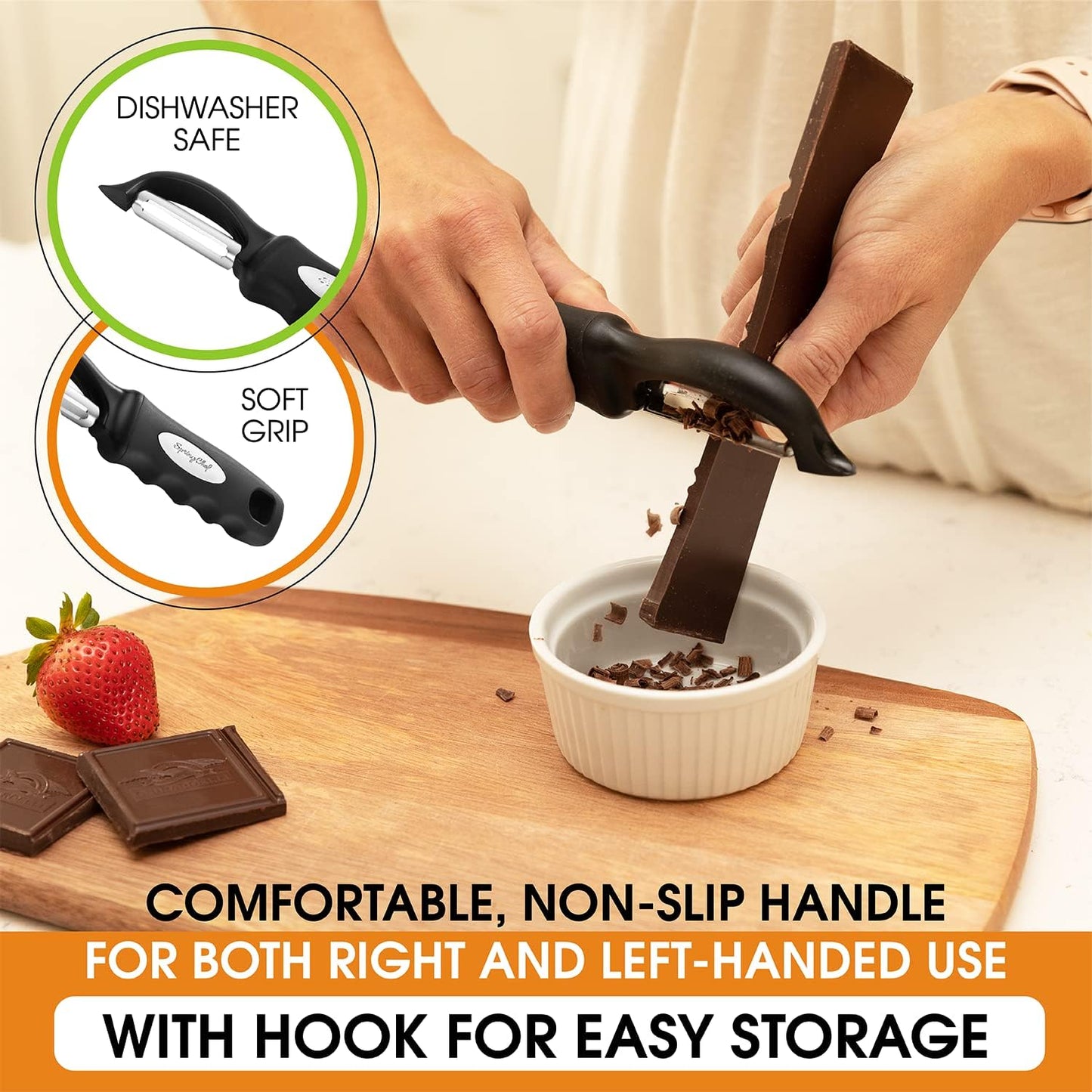 Spring Chef Premium Swivel Vegetable Peeler, Soft Grip Handle and Ultra Sharp Stainless Steel Blades - Perfect Kitchen Peeler For Veggie, Fruit, Potato, Carrot, Apple - Mango