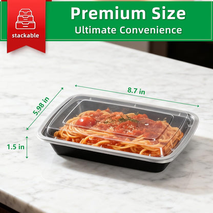 Meal Prep Containers 2 Compartment 15 Pack, 28 oz Divided Reusable Food Storage Containers with Lids Takeout Food Storage Containers Black, Microwave Dishwasher Freezer Safe, Stackable, BPA Free