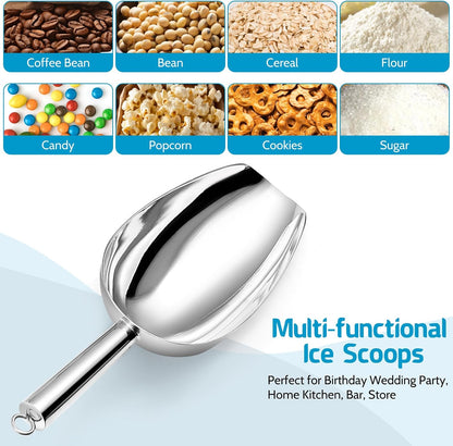 P&P CHEF Ice Scoop Set of 3, Stainless Steel food Scoop, 3+3+3 Oz & Silver