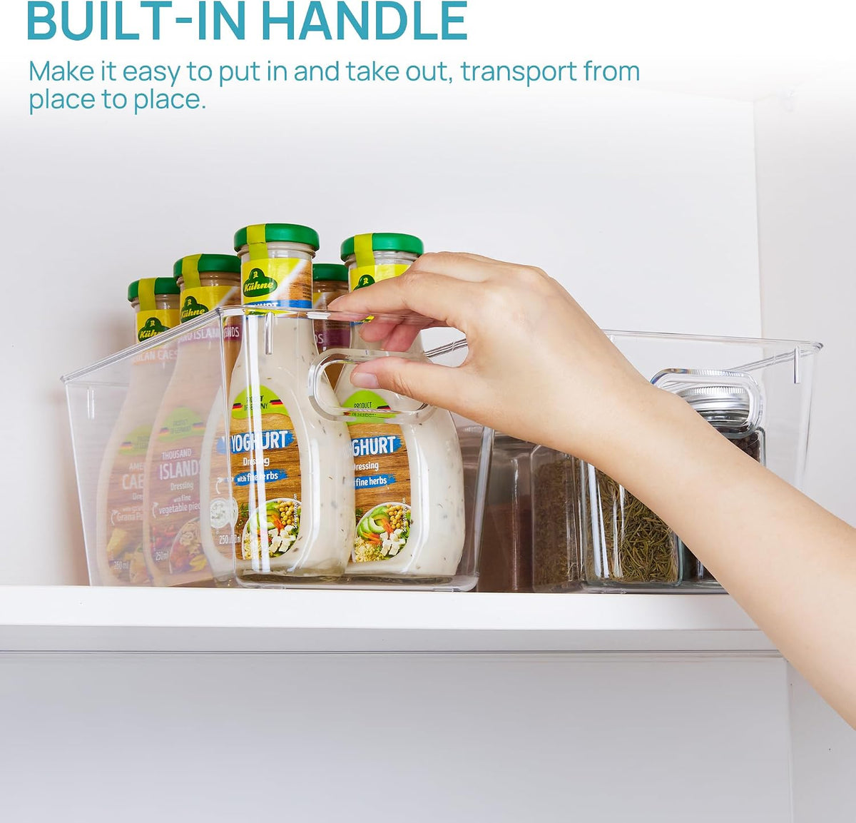 Vtopmart Clear Plastic Storage Bins, 6 PCS Pantry Organizer Bins with Handle for Refrigerator, Fridge, Cabinet, Kitchen, Countertops, Cupboard, Freezer Organization and Storage, Large