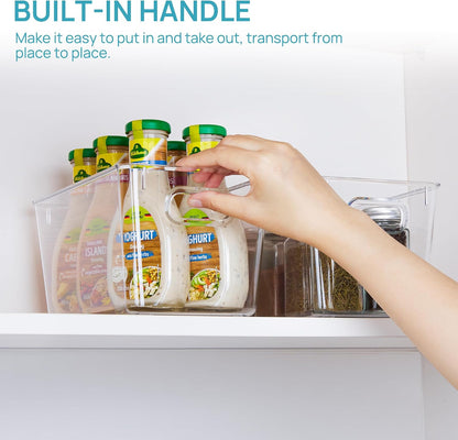 Vtopmart Clear Plastic Storage Bins, 6 PCS Pantry Organizer Bins with Handle for Refrigerator, Fridge, Cabinet, Kitchen, Countertops, Cupboard, Freezer Organization and Storage, Large