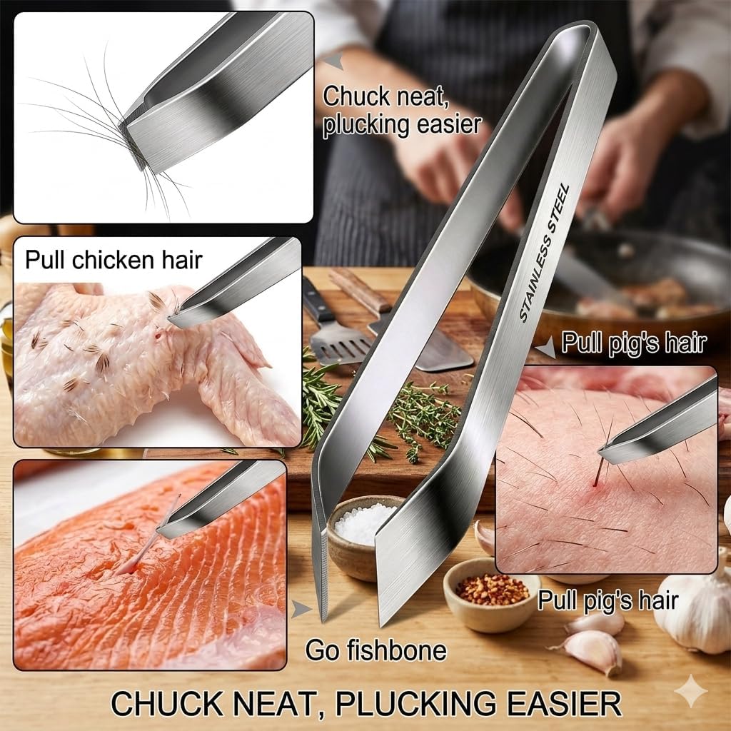 Cooking Tweezers, 4 Piece Set 6.3 inches Stainless Steel Kitchen Tweezers Culinary with Chef Cooking Utensils for Cooking Food Design styling