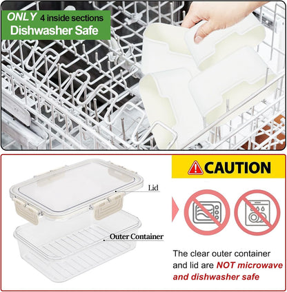 shopwithgreen 2Pcs Divided Serving Tray with Lid and Handle, Portable Snackle Box Snack Containers for Charcuterie, Party, Veggies, Snack, Fruit, Nuts, Candy, Chip, Entertaining, Picnic