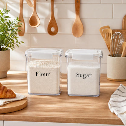 Set of 2 Large Food Storage Jars 4L - Airtight Containers with Lids, White with Free Spoon - Kitchen Canisters for Sugar,Flour,Coffee,Pantry Organization-S