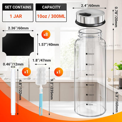 Segarty Spice Jars, 3 oz Spice Bottles with Shaker Lids, Glass Empty Seasoning Containers with Adjustable Pour Holes for Kitchen Spice Storage Stainless Steel Flow Top Salt and Pepper Shakers