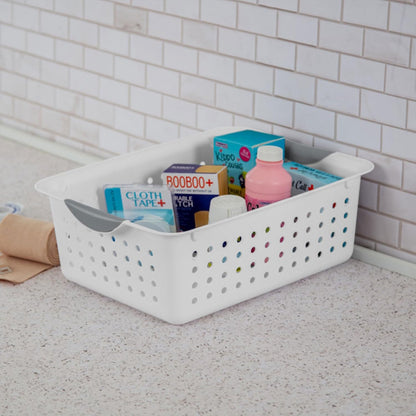 Sterilite 6-Pack Medium Ultra Basket, Open Top Plastic Storage Organizer, White - Classic Baskets for Organizing Countertops, Pantry Shelves, Kitchen Cabinets, Laundry Rooms or Home Offices