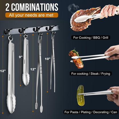 Eddeas Kitchen Tweezers Tongs, Cooking Tweezers Stainless Steel - 3 Size 12'' 10'' & 8 inch Ideal for Meat, pasta, plating and pinching delicate small pieces of food, Set of 3