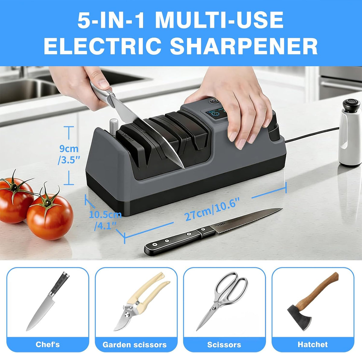 5-in-1 Electric Knife Sharpener for Kitchen Knives-Scissor Sharpener (light gold)