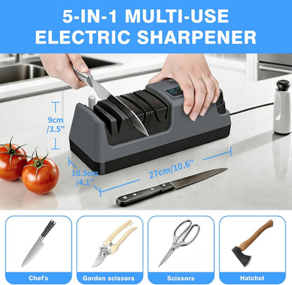 5-in-1 Electric Knife Sharpener for Kitchen Knives-Scissor Sharpener (light gold)