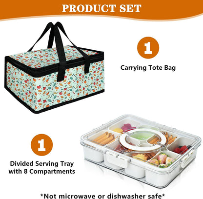 Artcome Sealed Divided Serving Tray with Handle, 8 Compartments, & Carry Bag - Ideal for Organizing and Carrying Snacks and Appetizers - Perfect for Outdoor Dining, Picnics, BBQs, Gatherings & Leisure