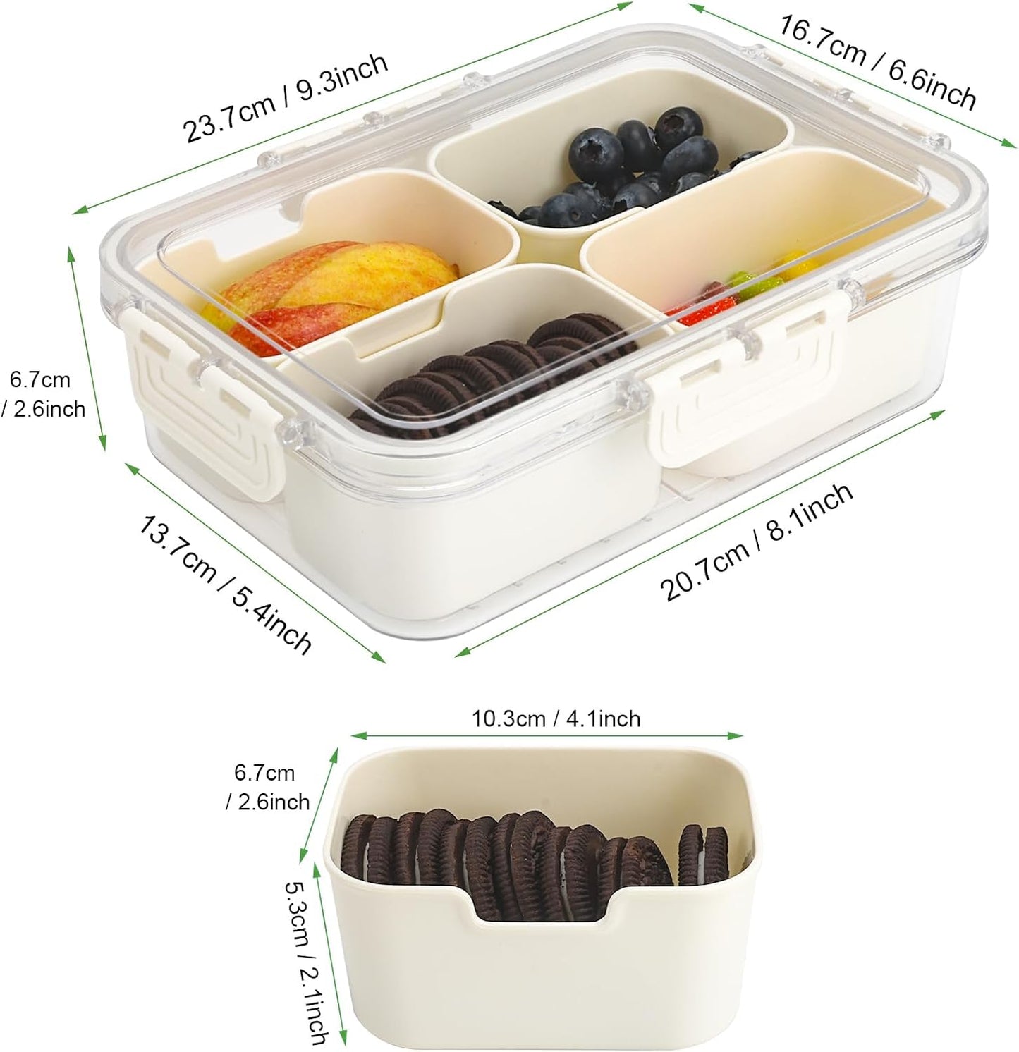 shopwithgreen 2Pcs Divided Serving Tray with Lid and Handle, Portable Snackle Box Snack Containers for Charcuterie, Party, Veggies, Snack, Fruit, Nuts, Candy, Chip, Entertaining, Picnic