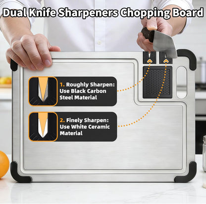 Set of 3 Premium Titanium Cutting Board, Chopping Board with Dual Knife Sharpeners, Juice Grooves, Garlic Grinding Area, Non-Slip Corner Guards, Multi-functional Cutting Board for Kitchen