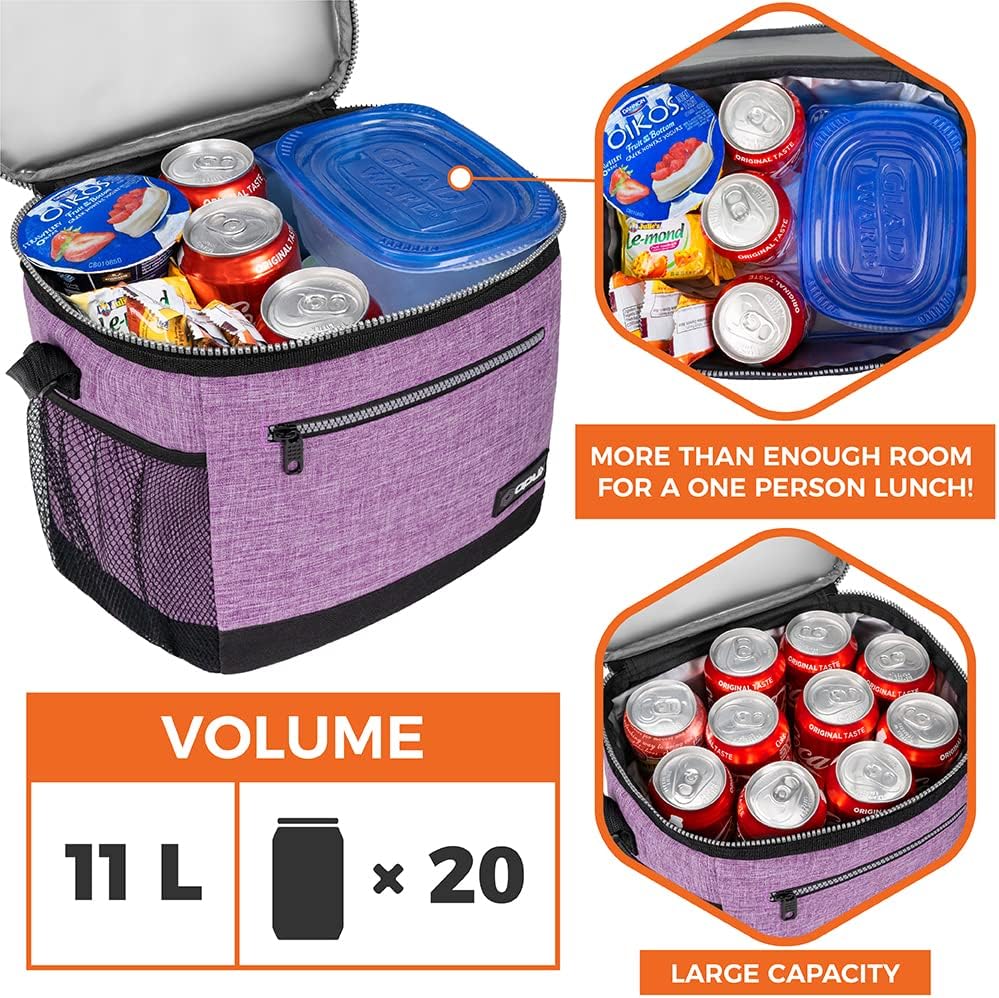 opux Insulated Lunch Box Men Women, Lunch Bag for Work School, Leakproof Soft Cooler Tote Adult, Large Lunch Pail Kids Boys Girls, Picnic Beach Food Bag with Shoulder Strap, Purple Floral