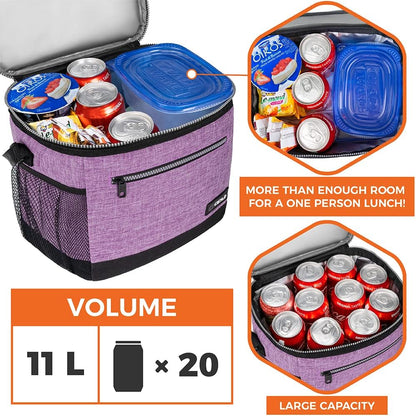 opux Insulated Lunch Box Men Women, Lunch Bag for Work School, Leakproof Soft Cooler Tote Adult, Large Lunch Pail Kids Boys Girls, Picnic Beach Food Bag with Shoulder Strap, Purple Floral