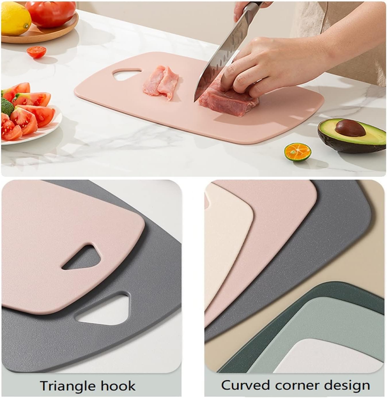 Cutting Boards for Kitchen,Plastic Cutting Board Set of 3, Thick Chopping Boards for Meat, Veggies, Fruits, with Easy Grip Handle,Dishwasher Safe (Pink, 3Pcs)