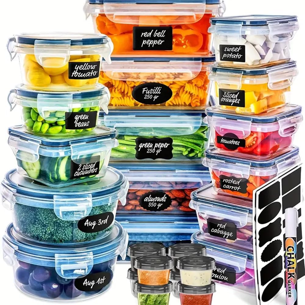 48 Pack Meal Prep Containers Set With Airtight Lids,BPA Free Food Storage Containers For Leftovers Leakproof Stackable Freezer/Microwave/Dishwasher Safe Lunch Box (24, Rectangular+Roud)