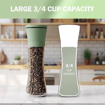 Home EC Premium Stainless Steel Sea Salt and Pepper Grinder Set of 2 - Adjustable Ceramic - Tall Glass Salt and Pepper Shakers - Kitchen Spice Mill W/Funnel & EBook