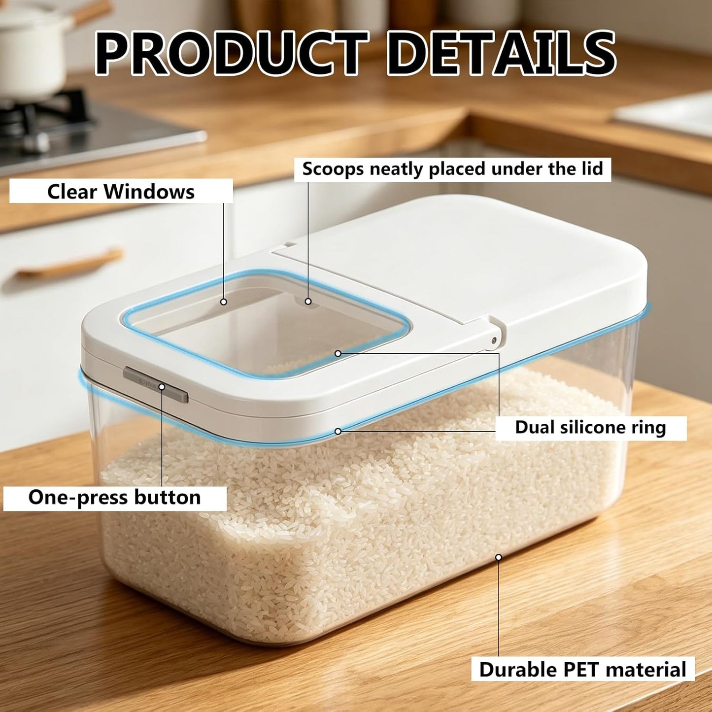 YEXEXINM 11 lbs Rice Dispenser with Measuring Spoon 6Qt/6L Tall and Narrow Food Storage Flour Bin Large Airtight Food Storage Rice Container for Kitchen Pantry Organization Slim Space-Saving
