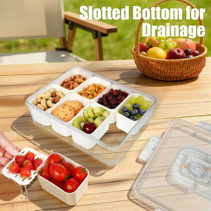 Snackle Box Containers, Travel Snack Box Container with Insulated Bag, 8 Compartments Divided Serving Snack Tray with Lid, Portable Snacklebox, Charcuterie Fruit Platterbox Keep Food Fresh for picinic