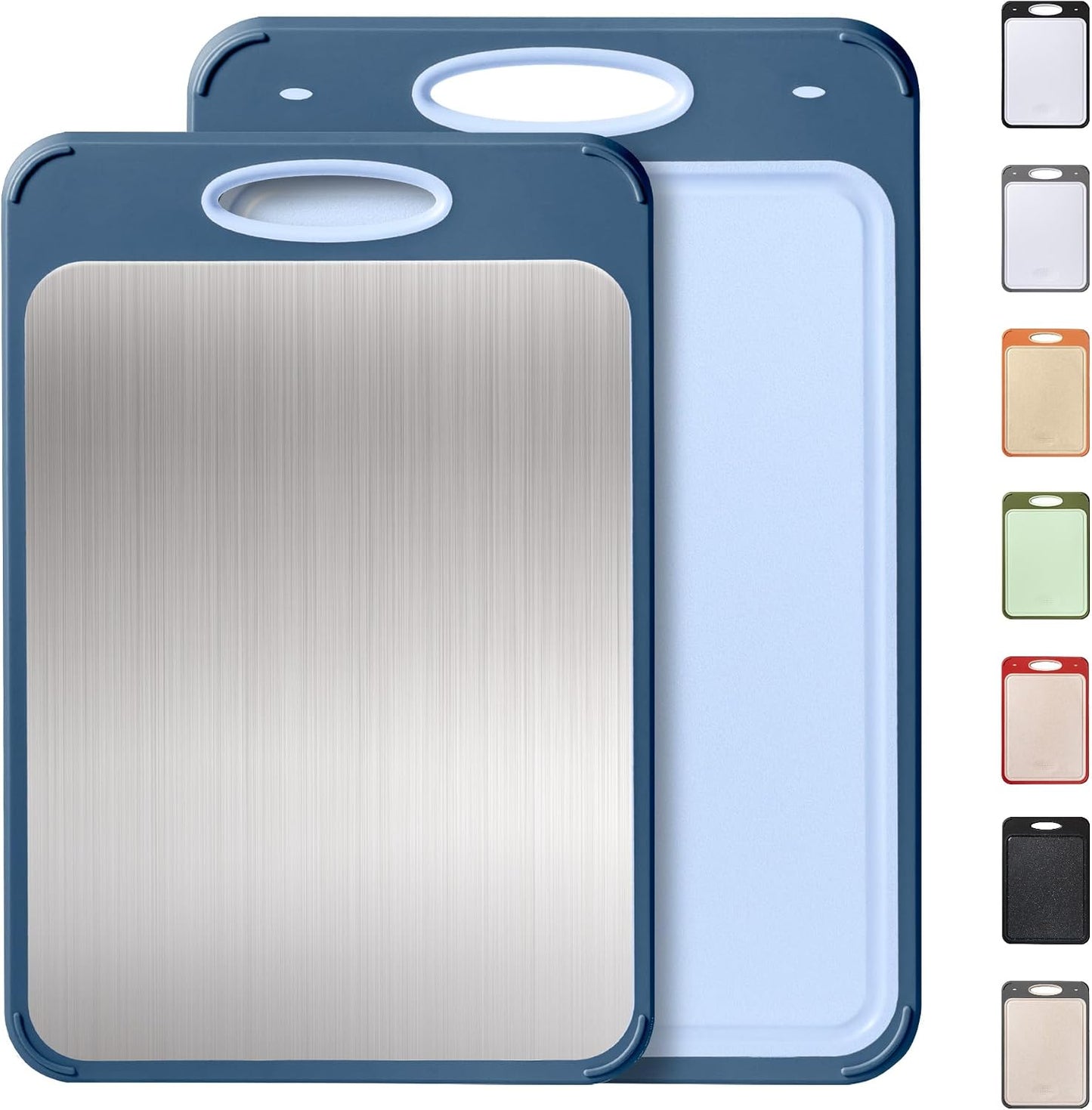 2 Packs Stainless Steel Cutting Board Set, Best Non Toxic Cutting Boards for Kitchen, Double Sided Metal Chopping Board for Meat/Fruit/Vegetables, Food Grade Kitchen Set Gift, [16”×11”+18”×12” Inch]