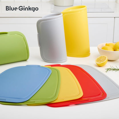 Blue Ginkgo Silicone Cutting Boards – Set of 3 (Small, Medium, Large) – Double-Sided, Thick, Flexible, Non-Slip, BPA Free – Juice Grooves, Dishwasher Safe (Made in Korea, Grey)