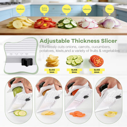 Ibergrif Handheld Mandoline Slicer for Kitchen, Adjustable Vegetable Slicer, Stainless Steel Blades, Safety Hand Guard, Safety Lock, Perfect for Potato Onion Tomato & Cucumber Slicer for Salad
