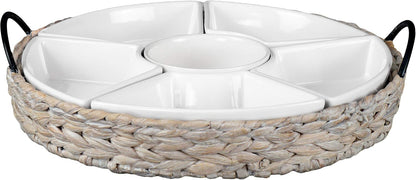 Serving Tray and Serving Dishes, RANDEFURN 7-Set Gold Platters for Parties,15.5 x 15.5 inches, Divided Serving Trays & Platters, Portable Handle,Gold