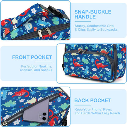 FlowFly Kids Lunch box Insulated Soft Bag Mini Cooler Back to School Thermal Meal Tote Kit for Girls, Boys, Astronaut - Colors B