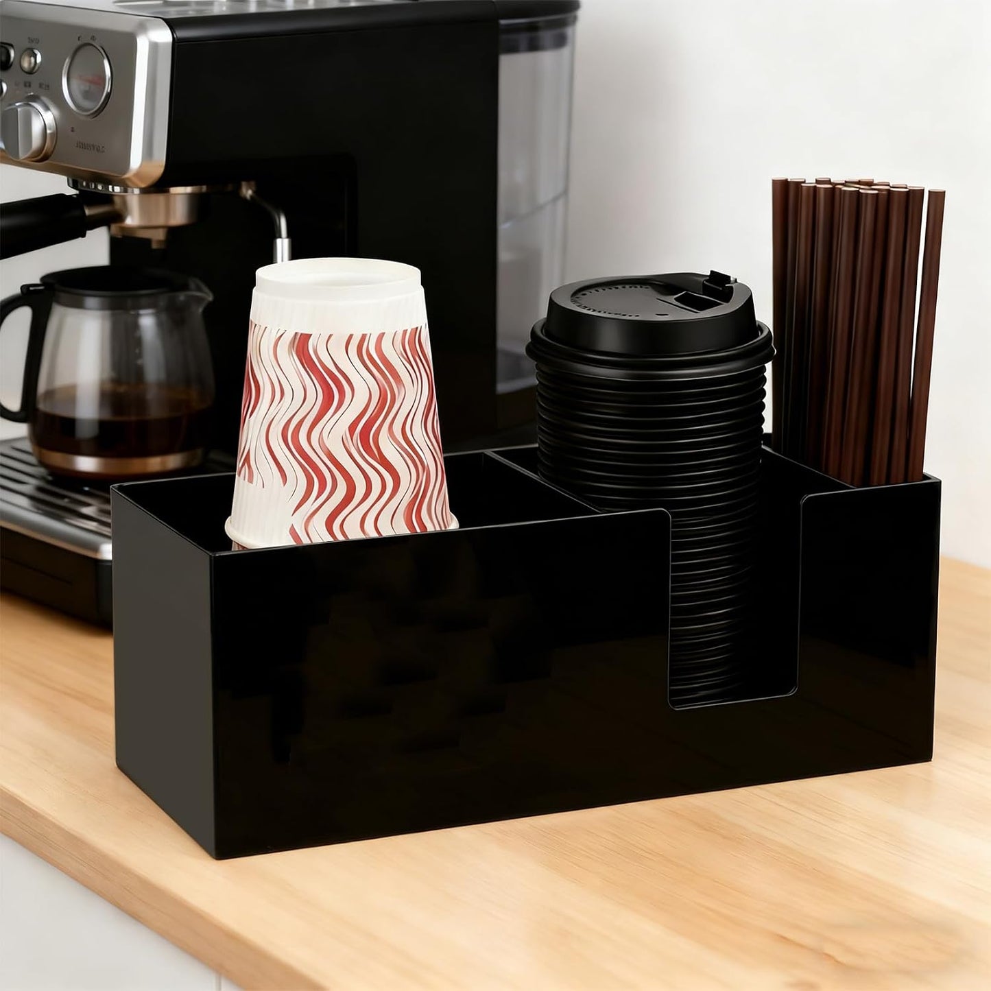 Coffee Cup Holder for Countertop, Acrylic Disposable Cup Organizer Clear Coffee Station Organizer for Cup Lid Stirrers Pod Coffee Bar Accessories