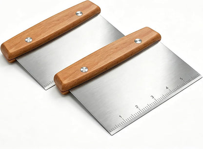 stainless steel bench scraper，dough scraper for bread, pizza dough cutter, baking and vegetable chopping - versatile kitchen tool (2, Silver)