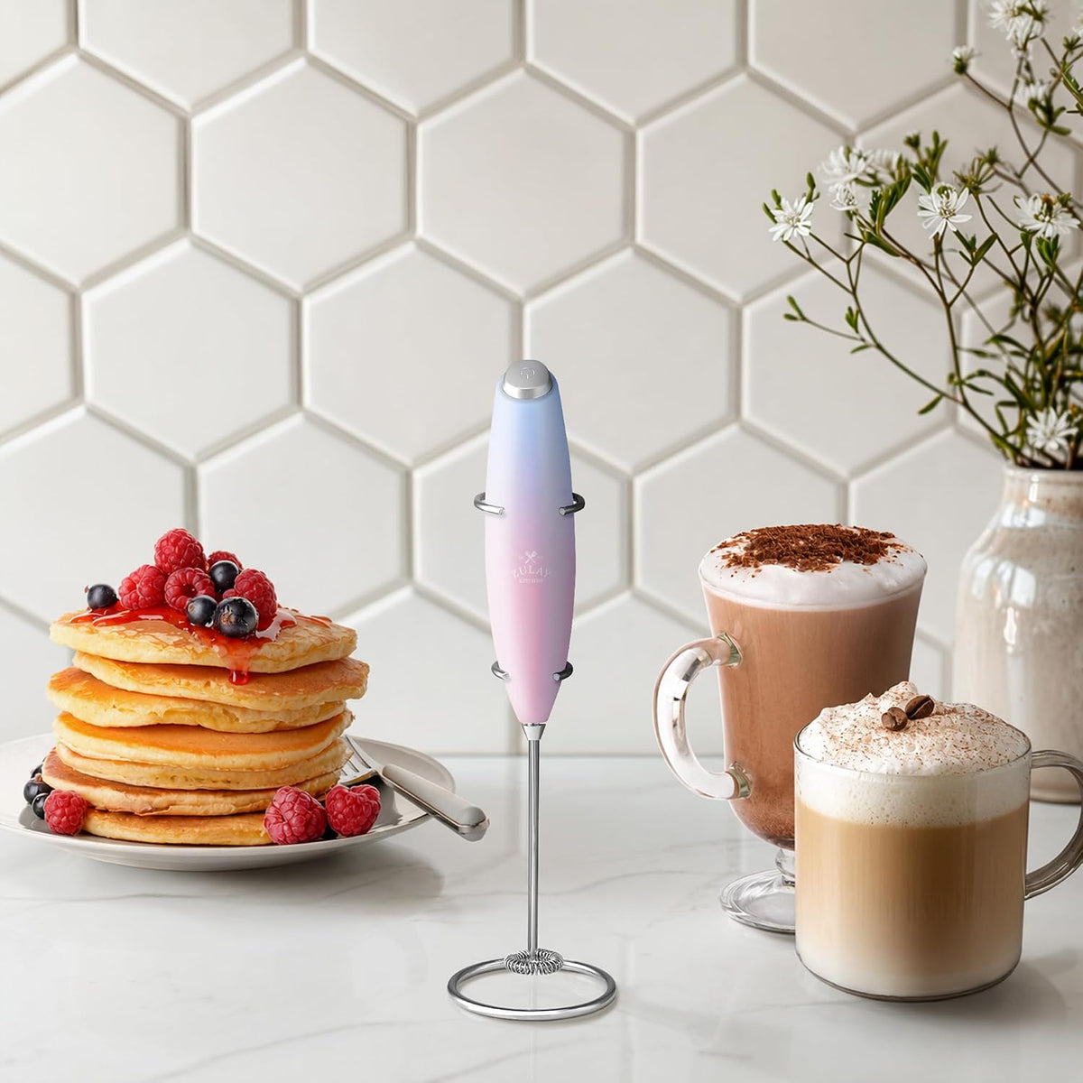 Zulay Kitchen Rechargeable Milk Frother Handheld - Frother Wand, Drink Mixer, Electric Whisk Frother, for Cappuccinos, Matcha & Protein Powder - Dynamic 3 Whisk, 3 Speed 500mAh Black - Colors C