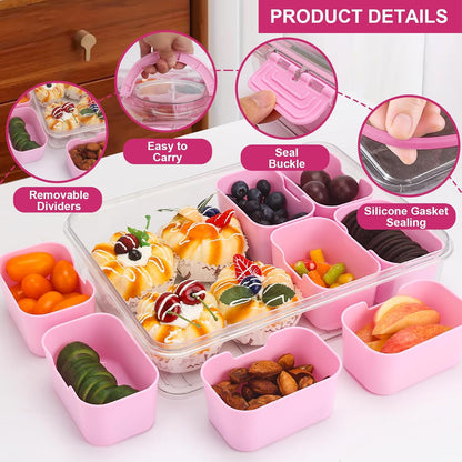 shopwithgreen 2Pcs Divided Serving Tray with Lid and Handle, Portable Snackle Box Snack Containers for Charcuterie, Party, Veggies, Snack, Fruit, Nuts, Candy, Chip, Entertaining, Picnic