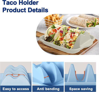 Silicone Taco Holder Set of 4 - Reusable Taco Stands with Dividers, Taco Tuesday Kit for Family Mexican Meals, Non-Slip Sturdy Taco Tray Racks, Dishwasher & Microwave Safe