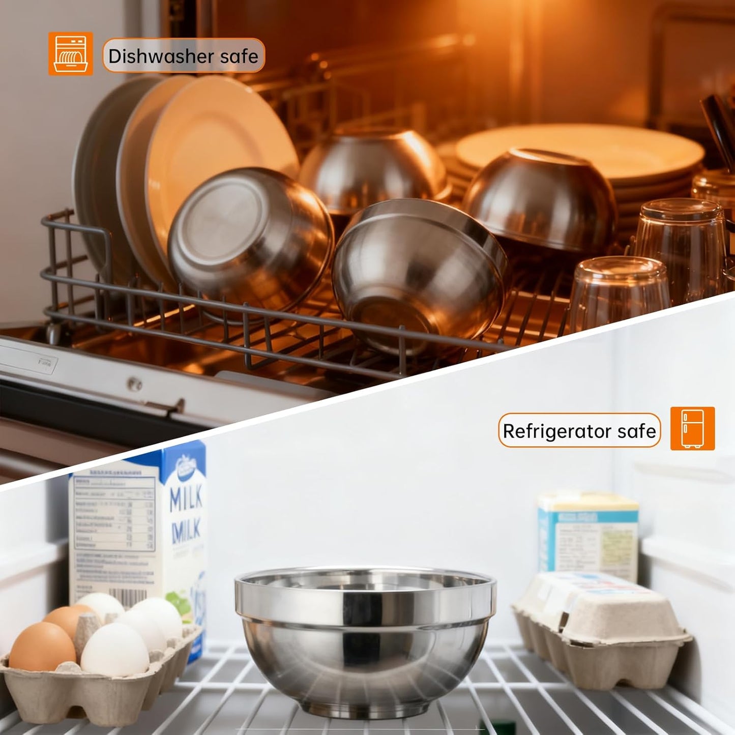 Stainless Steel Bowl Set: 500 ml Cereal Bowl, Set of 10 with Gift Box Included. Double Walled Insulated & Dishwasher Safe, Durable Deep Soup Bowl, Suitable for Home Kitchen & Child (Silver)