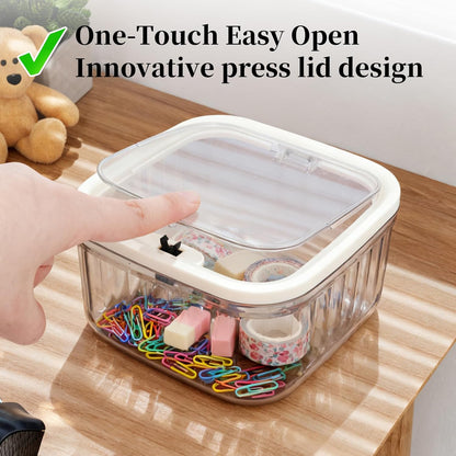 THMINS Hair Accessories Organizer for Girls,Small Plastic Storage Box with Lid for Kids Hair Clips,Ties,Bows&Jewelry,Stackable Dust-Proof Flip Top Container,Desktop Organizer(Clear)