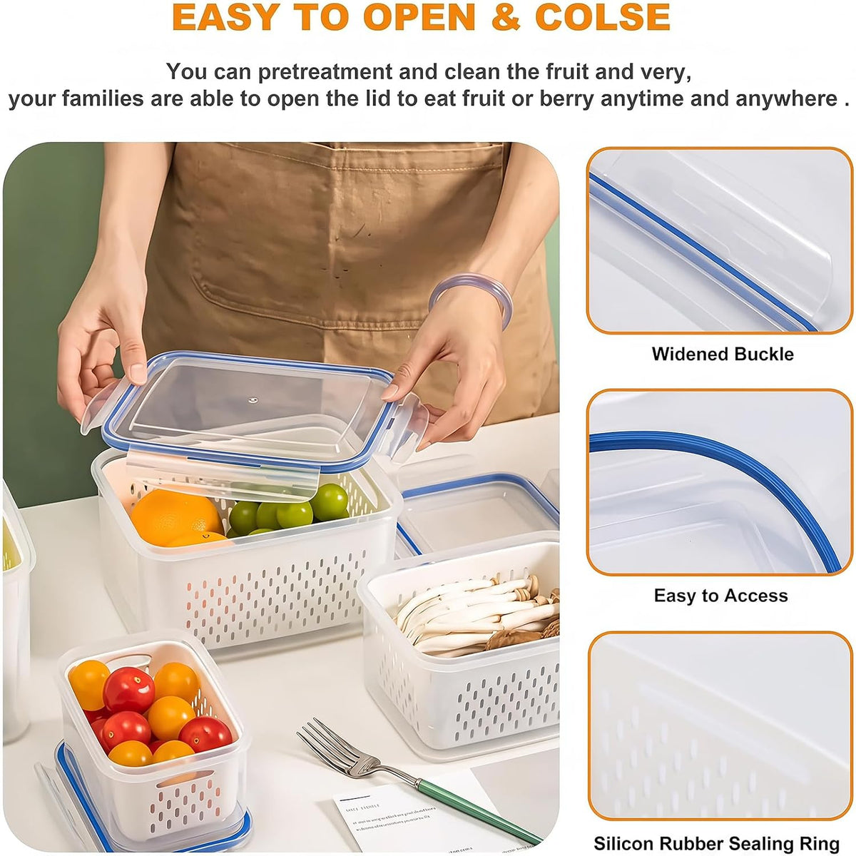 3pcs 4 in 1 Fruit Storage Containers for Fridge with Removable Colanders