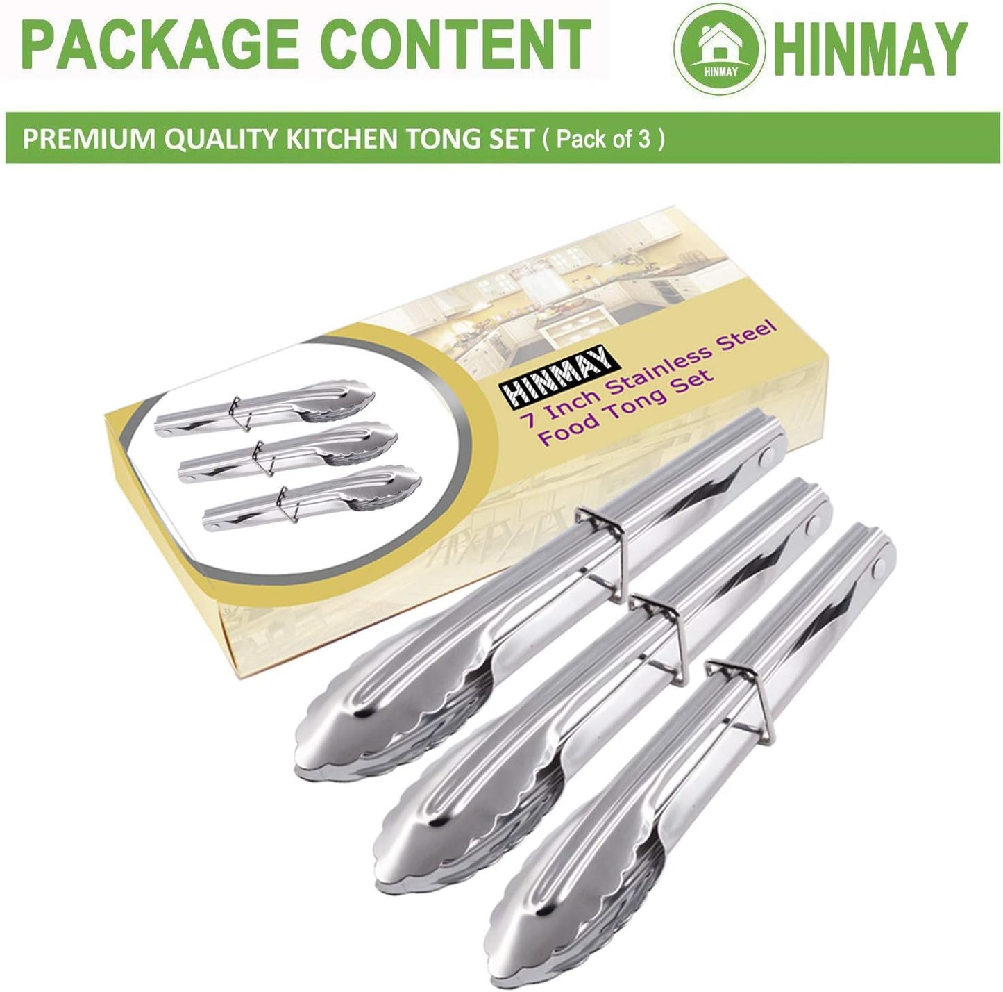 HINMAY Mini Stainless Steel Food Tongs with Silding Rings 7-Inch, Set of 6 | Small Clam Shell Service Tongs for Serving Appetizers, Desserts, Salads, Barbecue and Cooking (Silver)