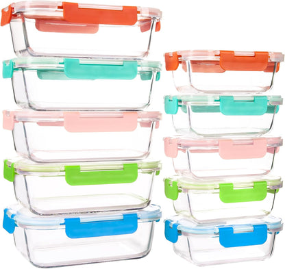 UMEIED 10 PACK Glass Food Storage Containers with Leak Proof Lids, Glass Airtight Meal Prep Containers Set for Lunch, On the Go, Leftover, Kitchen Pantry Organizers and Storage (Pink)
